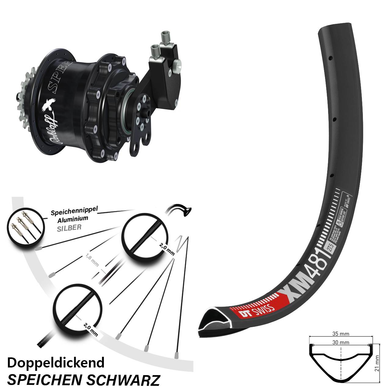 27,5 Zoll DT Swiss XM 481 Rohloff Speedhub 500/14 CC DB Tandem