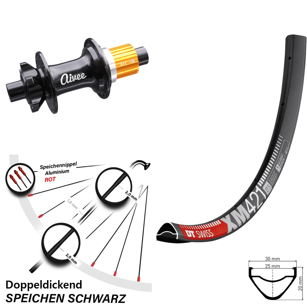 Boost 6-Loch Hinterrad 12x148 650B DT Swiss XM421 Aivee Classic Shimano Micro Spline