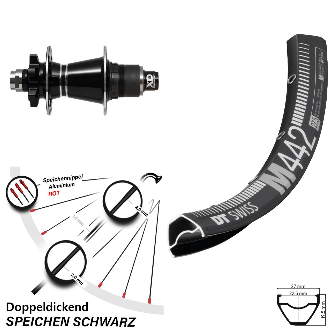 Hinterrad 6-Loch 29 Zoll DT Swiss M442 Formula GDC XD 12x142