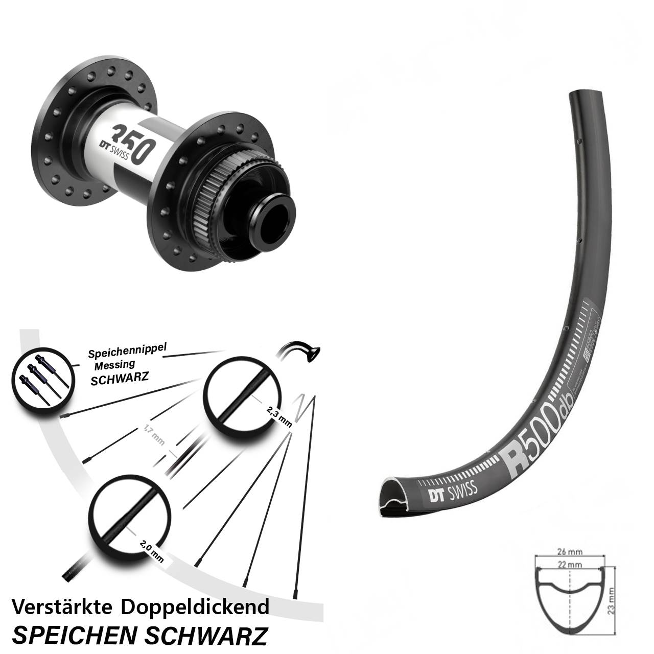 28 Zoll DT Swiss R 500-350 Road Centerlock Vorderrad 12x100