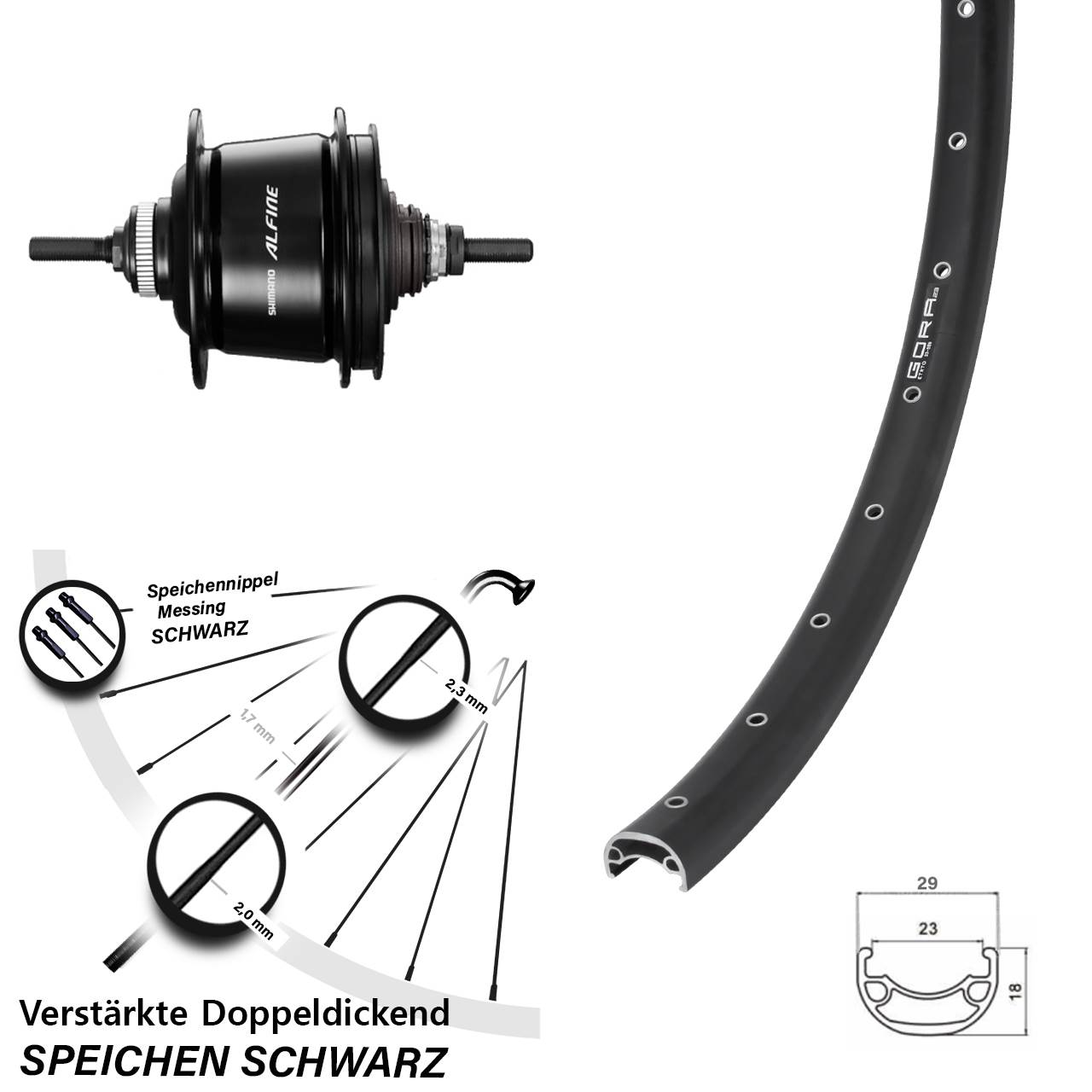 28-29 Zoll Hinterrad Shimano Alfine 8 Gang Gora 23