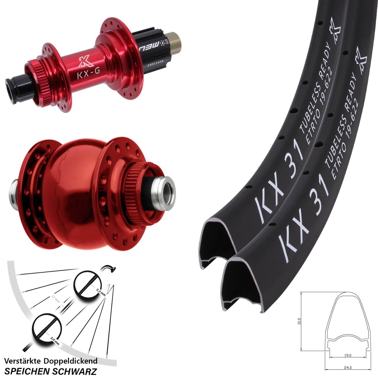 Laufradsatz Disc 12x100/142 KX-G 31 rot SON 28 Zoll Campagnolo N3W