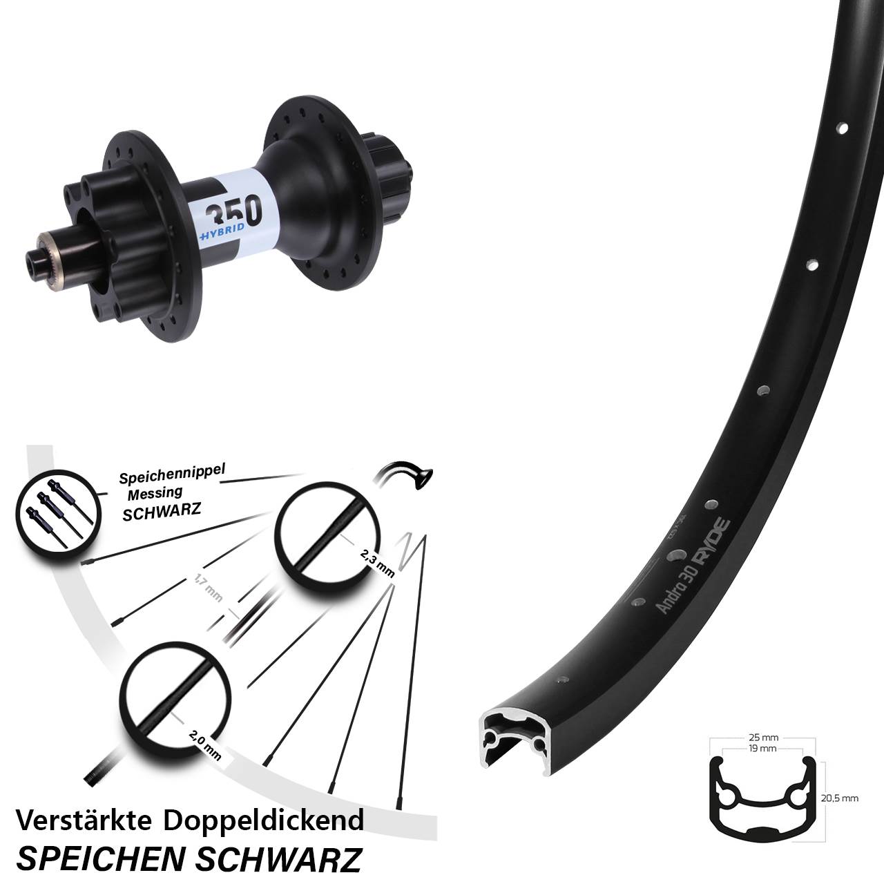 29 Zoll Hinterrad Ryde Andra 30 Disc DT Swiss 350 Hybrid 6-Loch 5/135 Singlespeed