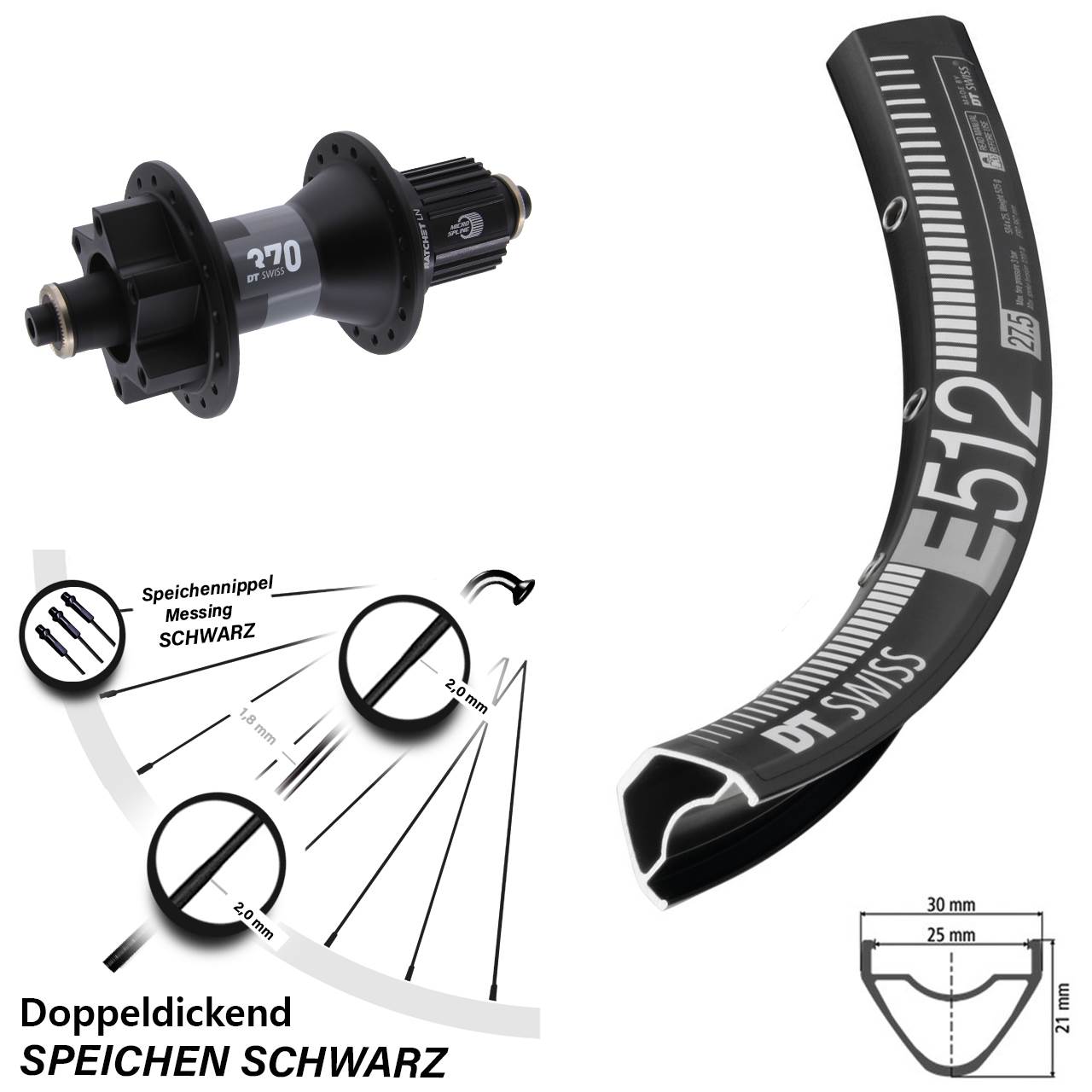 Disc Laufrad 29 Zoll DT Swiss E512-370 Micro Spline für Schnellspanner