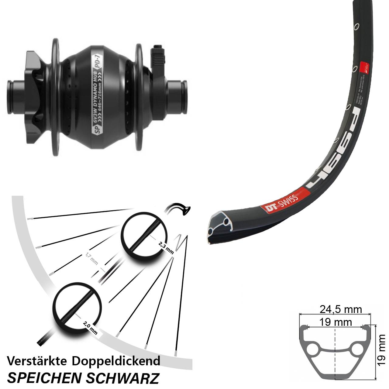 DT Swiss 466 SP PD-7 28 Zoll Disc Vorderrad 12x100
