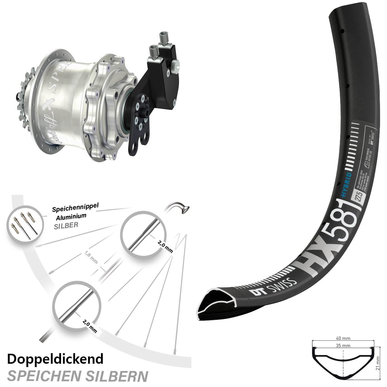 Disc Laufrad 27,5 Zoll DT Swiss HX 581 Rohloff 500/14 CC DB Tandem