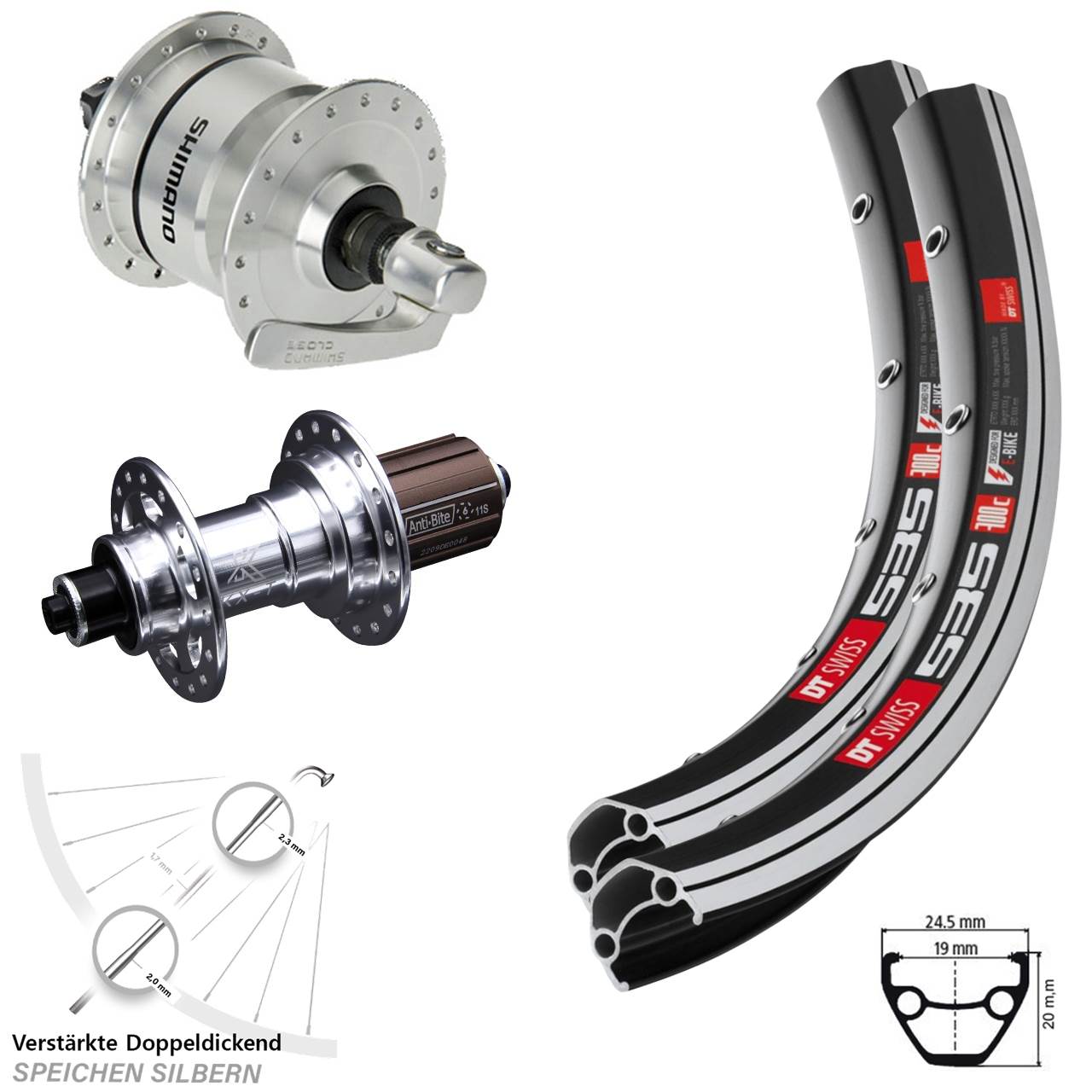 28 Zoll DT Swiss 535 KX-T Shimano DH3N72 Laufradsatz QR 8-12 fach HG