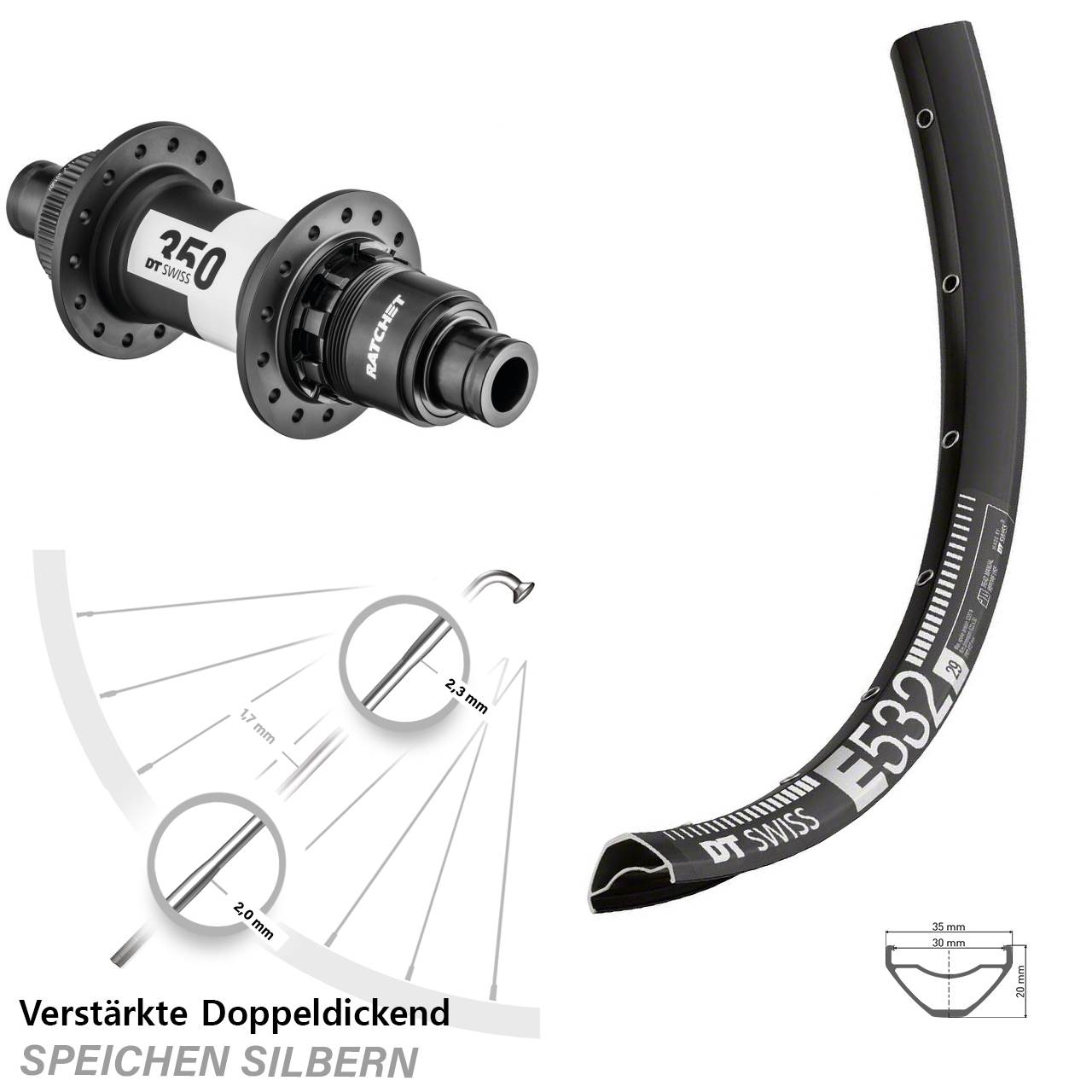 29 Zoll DT Swiss E 532-350 Boost Hinterrad 12x148 XD 11-12 fach