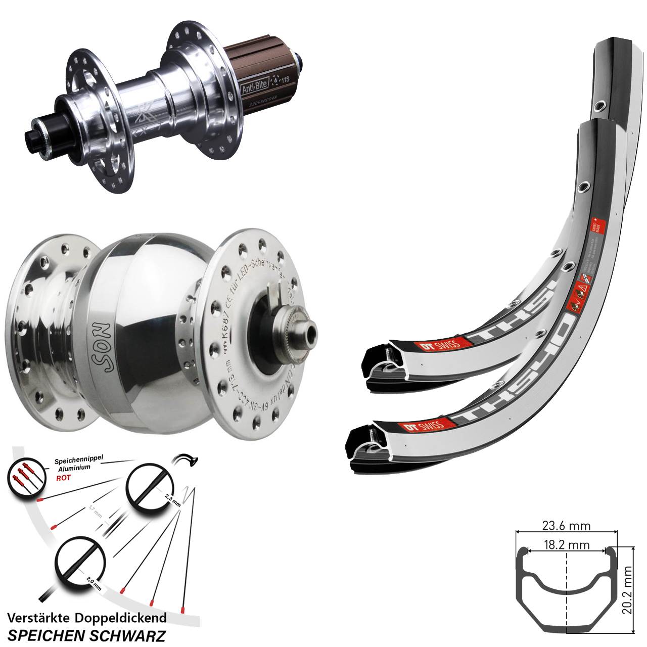 28 Zoll DT Swiss TK540 KX-T SON delux wide body Laufrad-Satz QR 8-12 fach