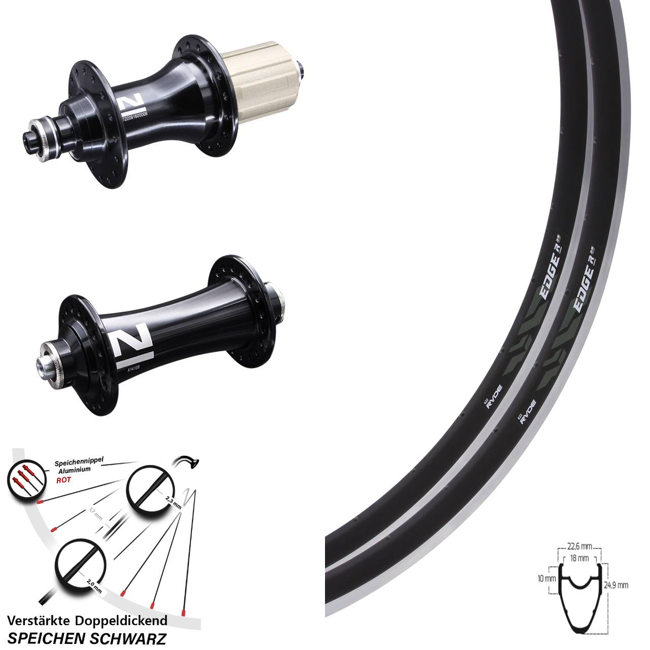 Ryde Edge R 25 Novatec A141SB Novatec F162 28 Zoll Laufradsatz QR 8-12 fach HG