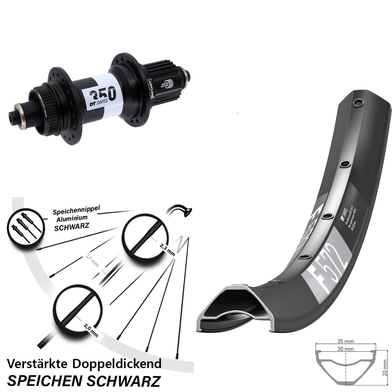 650B DT Swiss F572-350 Ratchet 36 Disc Hinterrad für Schnellspanner Micro Spline