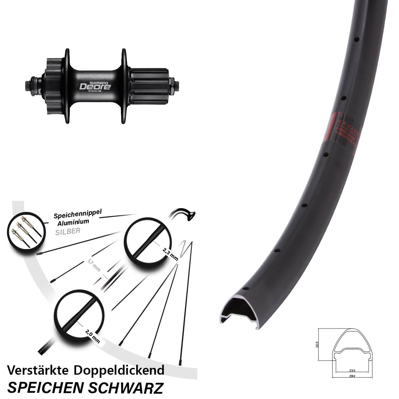 KX Clue Shimano FH-M525 26 Zoll Hinterrad 6-Loch QR 8-11 fach