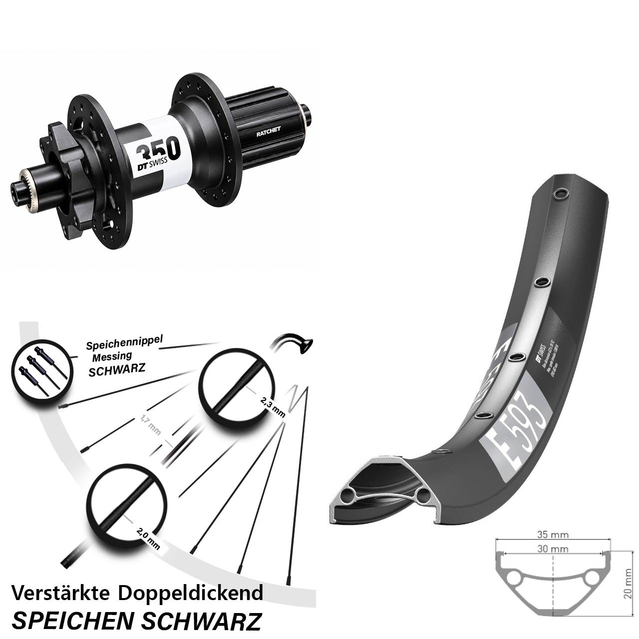 DT Swiss E593 DT Swiss 350 Ratchet 36 29 Zoll Disc Hinterrad QR 8-11 fach HG