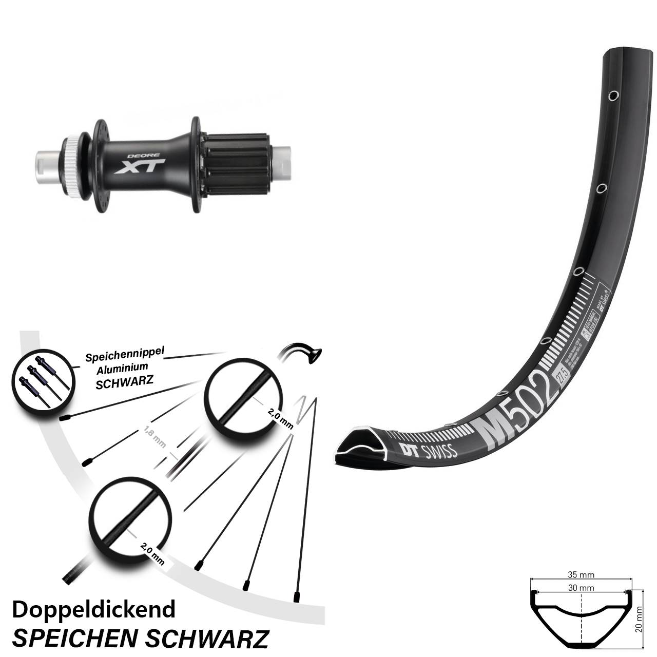 Hinterrad Centerlock 29 Zoll DT Swiss M 502 Shimano FH-M788 8-11 fach 12x142