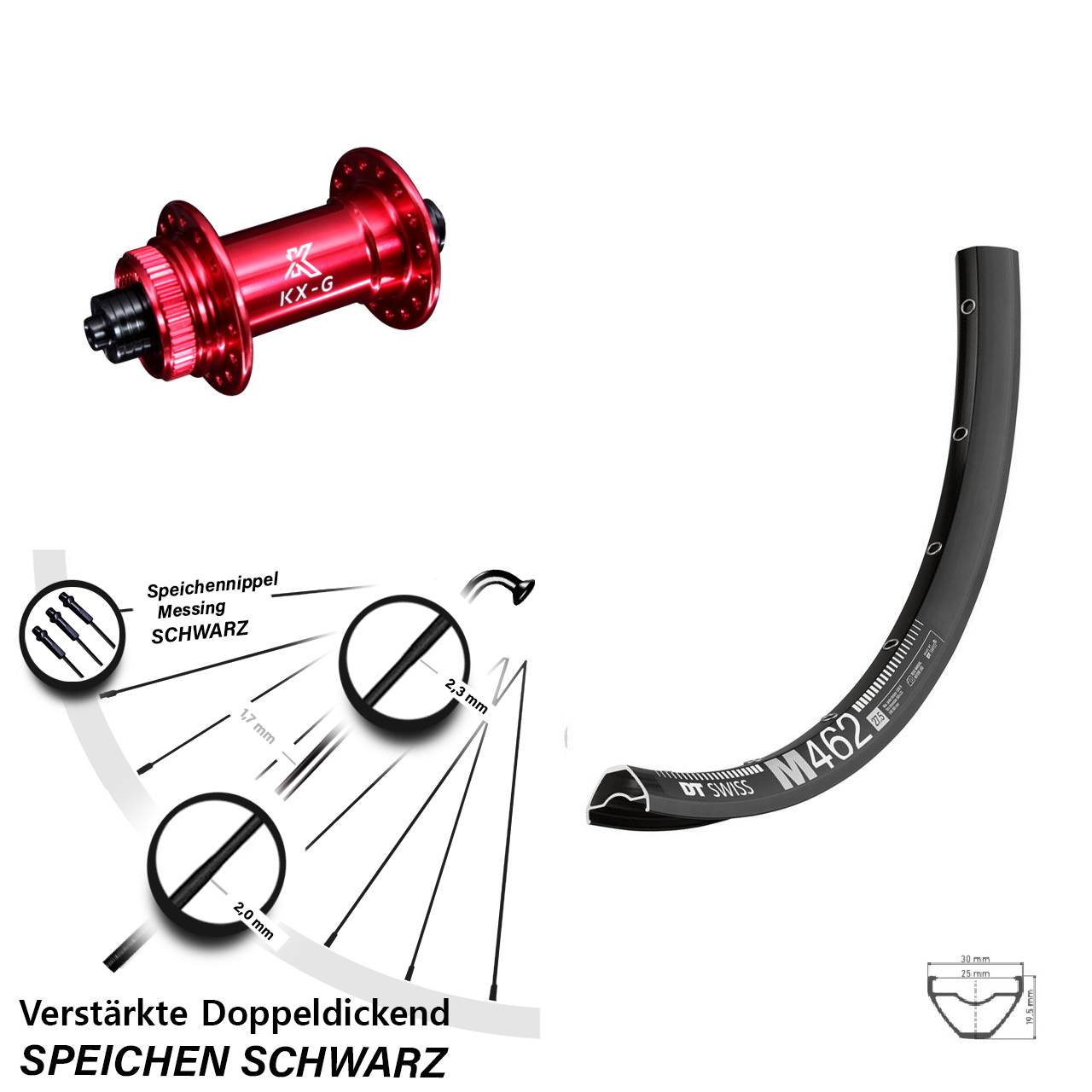 Disc Laufrad 27,5 Zoll DT Swiss M 462 KX-G rot QR