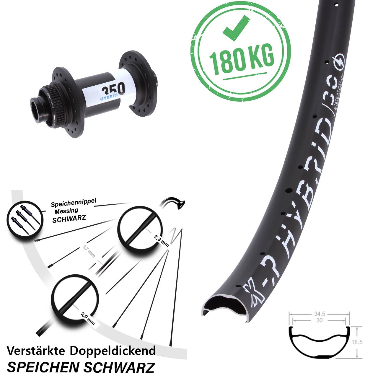 29 Zoll DT Swiss 350 KX-R Hybrid 30 Vorderrad Centerlock 15x110 Boost