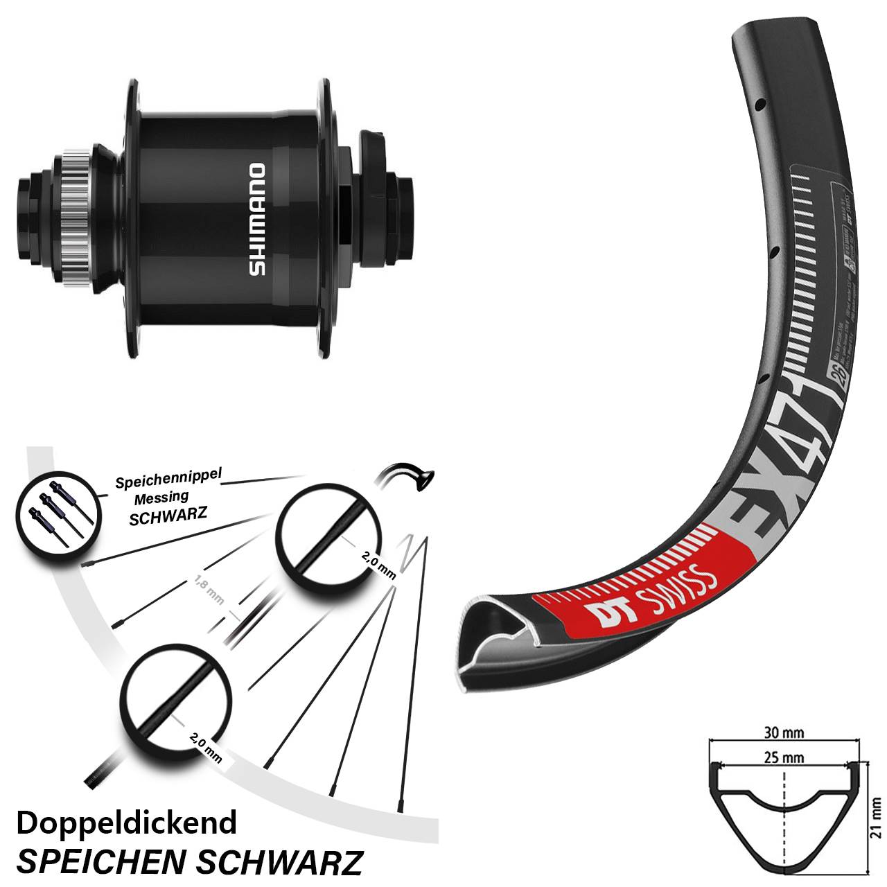 Disc Vorderrad mit Nabendynamo 15x100 650B DT Swiss EX471 Shimano DH-UR708-3D