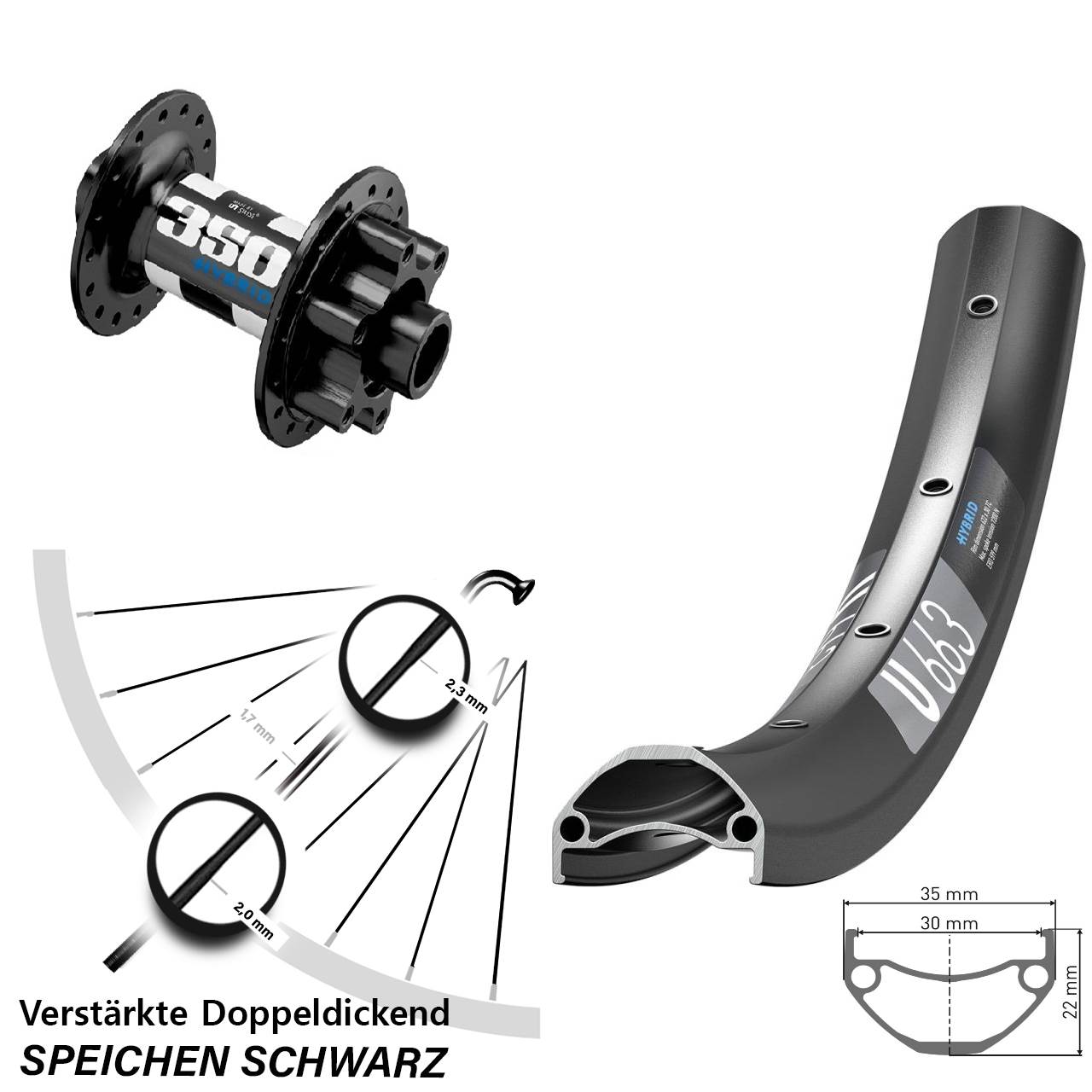 27,5 Zoll DT Swiss U 663-350 Hybrid Vorderrad 6-Loch 15x110 Boost