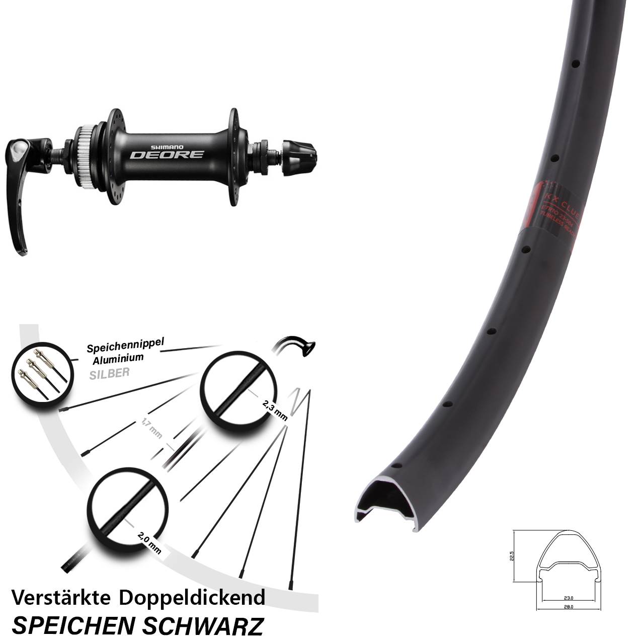 Disc Laufrad 27,5 Zoll KX Clue Shimano Deore für Schnellspanner