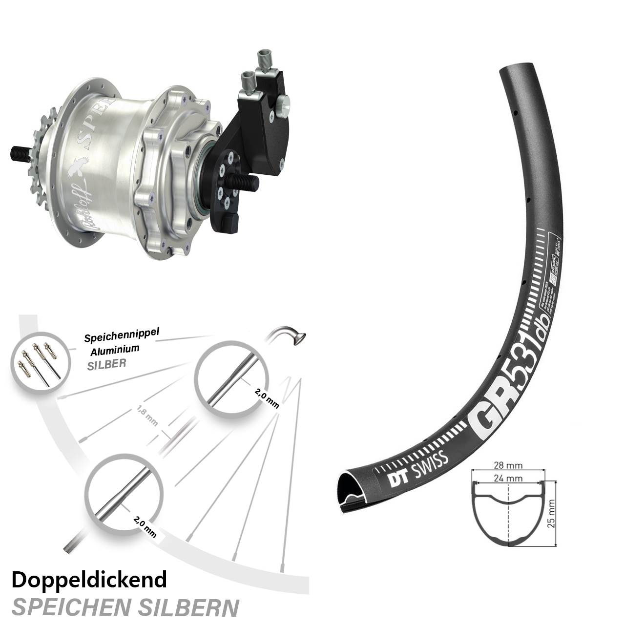DT Swiss GR531 Rohloff TS DB OEM Tandem 28-29 Zoll Disc Hinterrrad