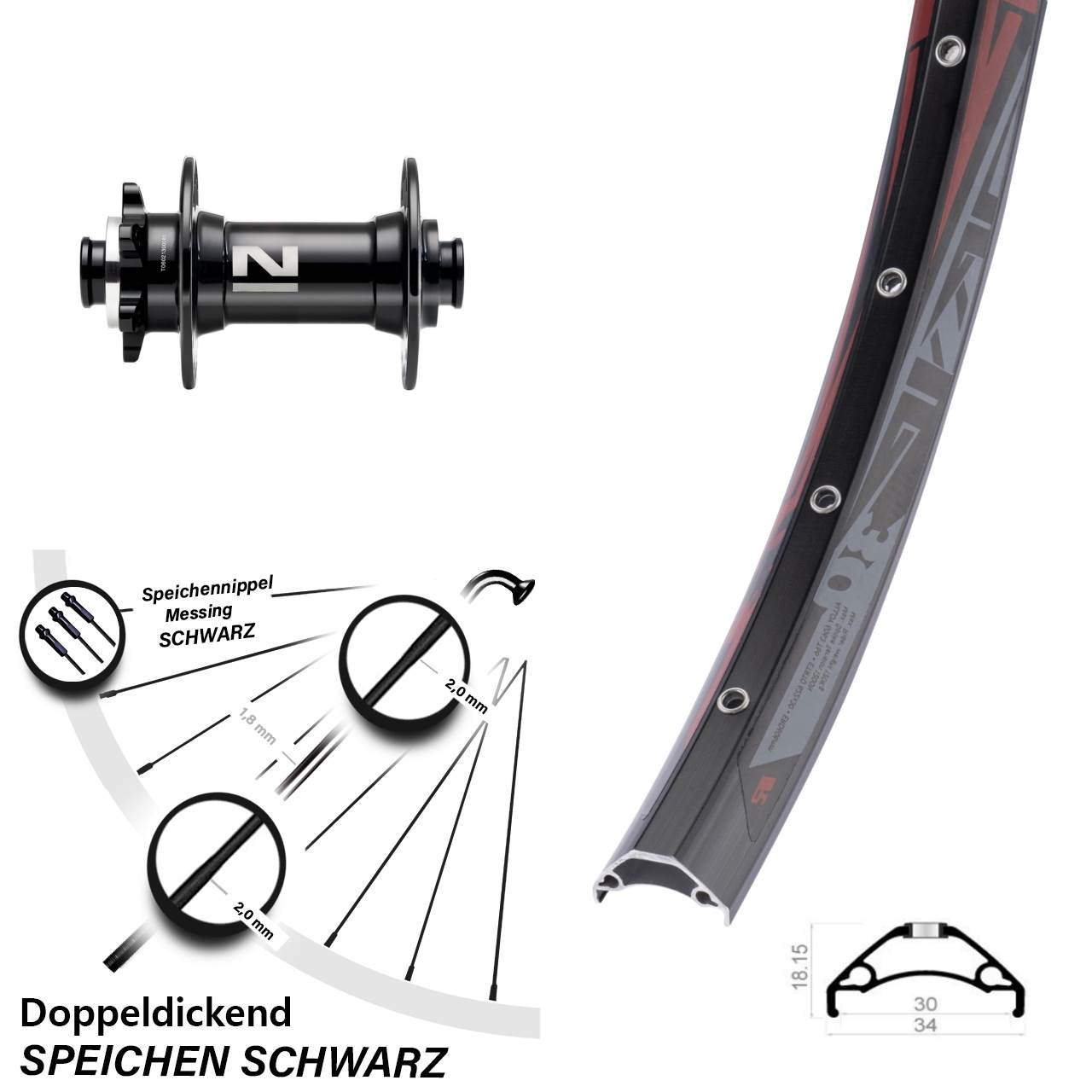 Rodi TRYP 30 Novatec D041SB 29 Zoll Vorderrad 6-Loch 15x110 Boost