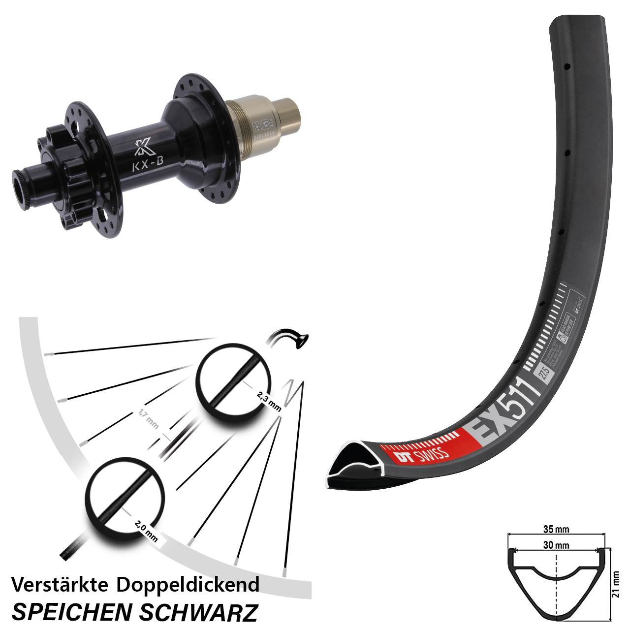 29 Zoll DT Swiss EX511 KX-B Boost Disc Hinterrad 12x148 XD