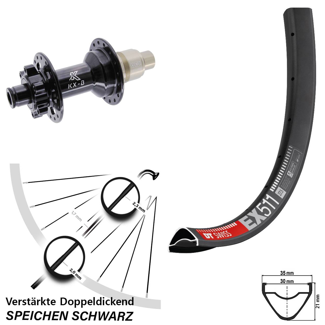 29 Zoll DT Swiss EX511 KX-B Boost Disc Hinterrad 12x148 XD