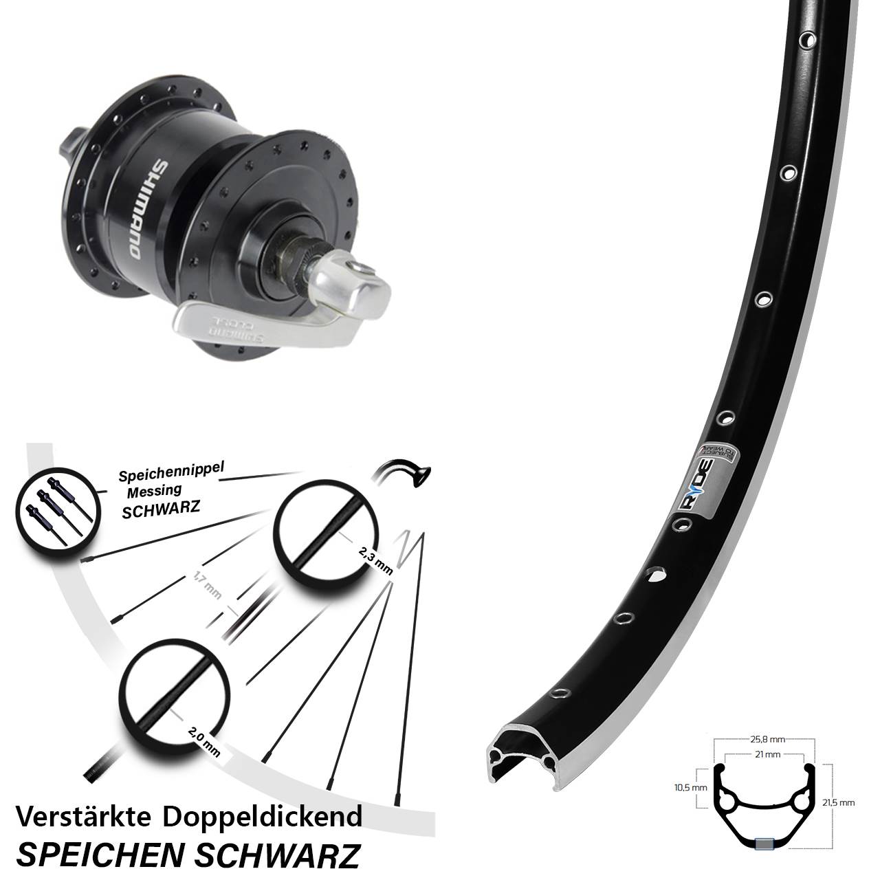 Ryde ZAC 421 Shimano DH-3N72 27,5 Zoll Laufrad mit Nabendynamo QR