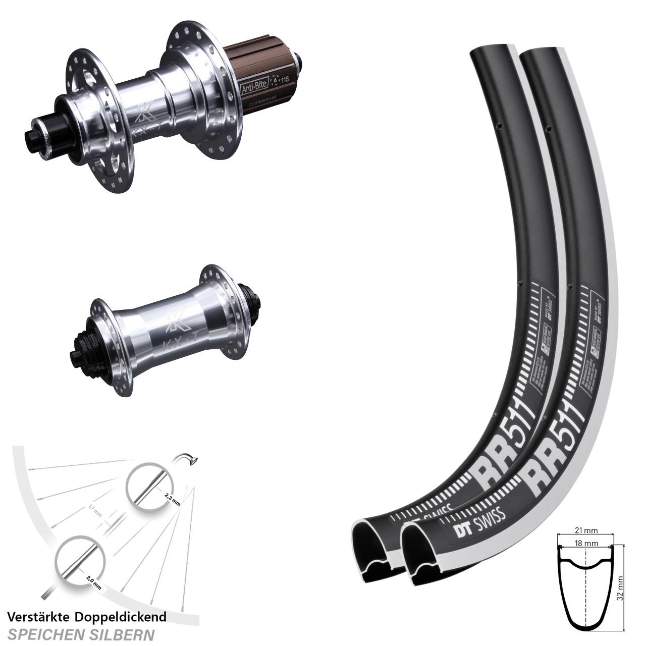 Laufradsatz für Schnellspanner 28 Zoll DT Swiss RR 511 KX-T 8-12 fach
