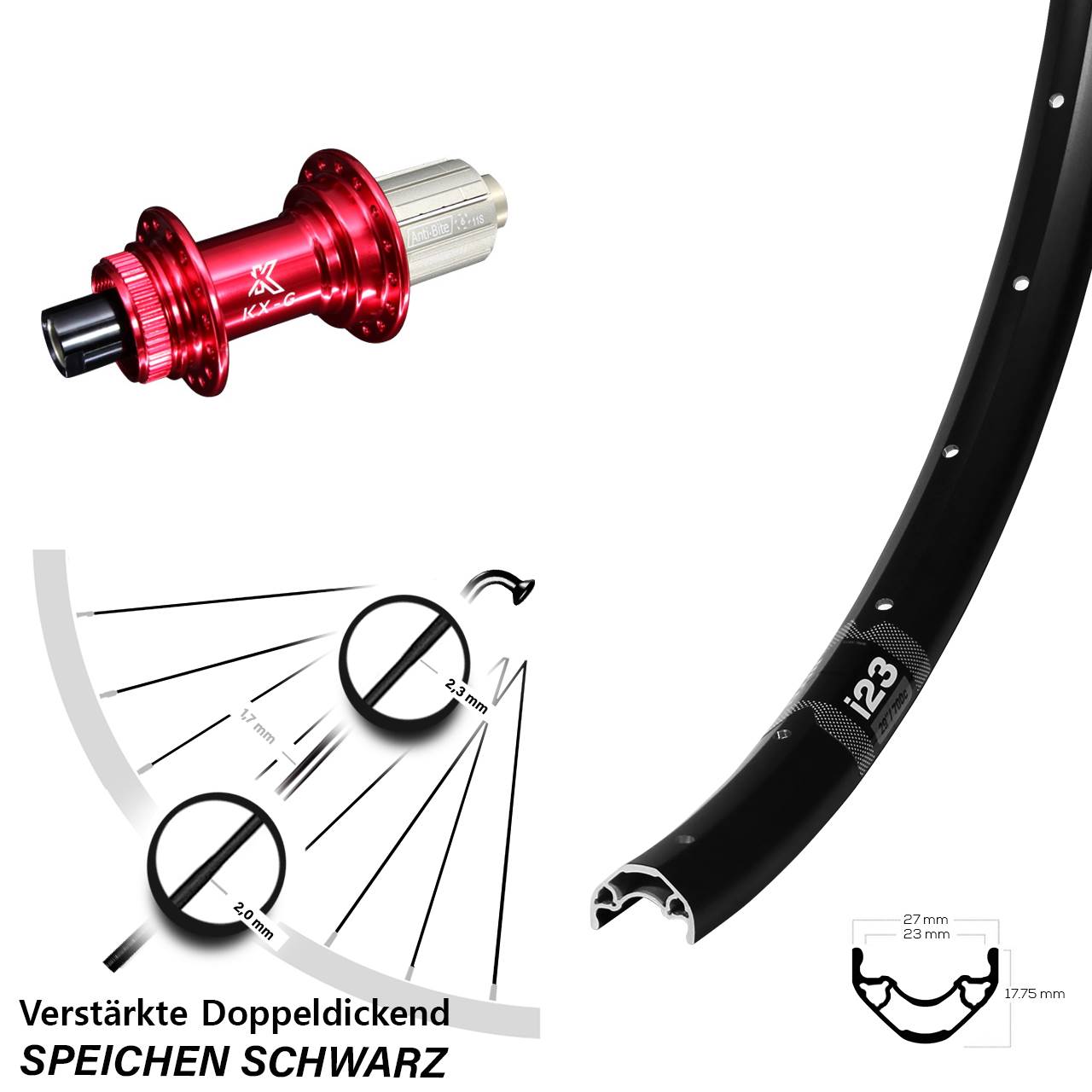 Disc Laufrad 12x142 28-29 Zoll WTB i23 ST KX-G rot 8-12 fach HG