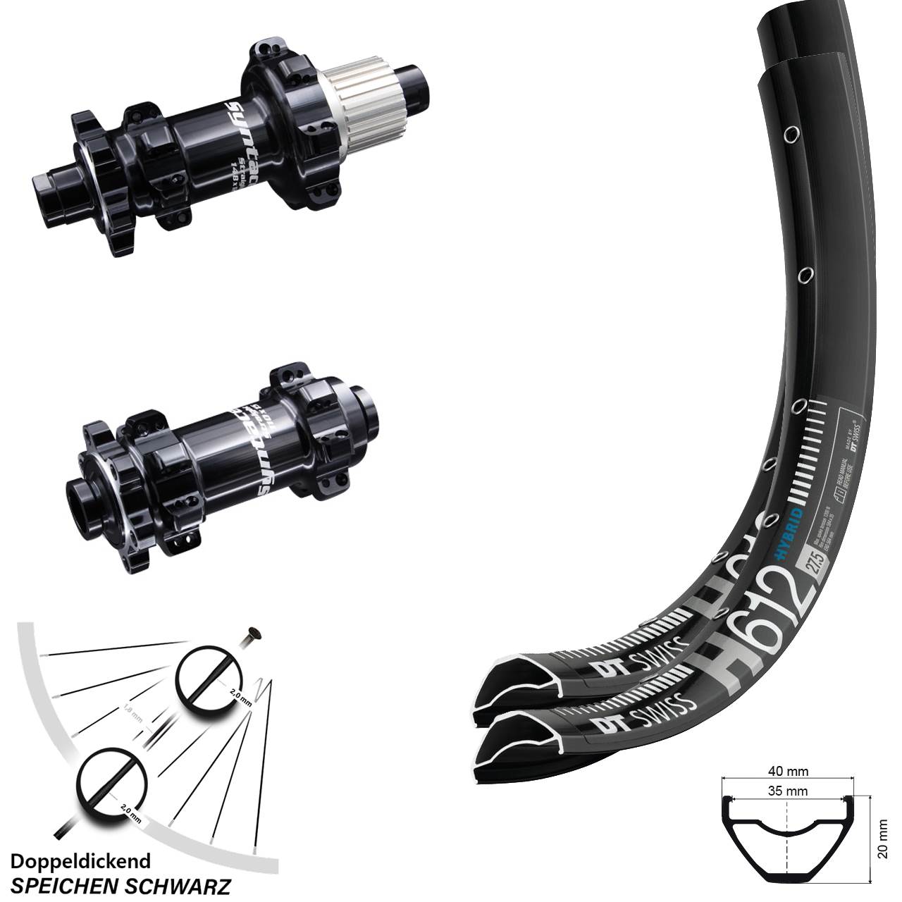 Laufradsatz 27,5 Zoll DT Swiss H612 Syntace Straightpull Disc Mircro Spline Boost