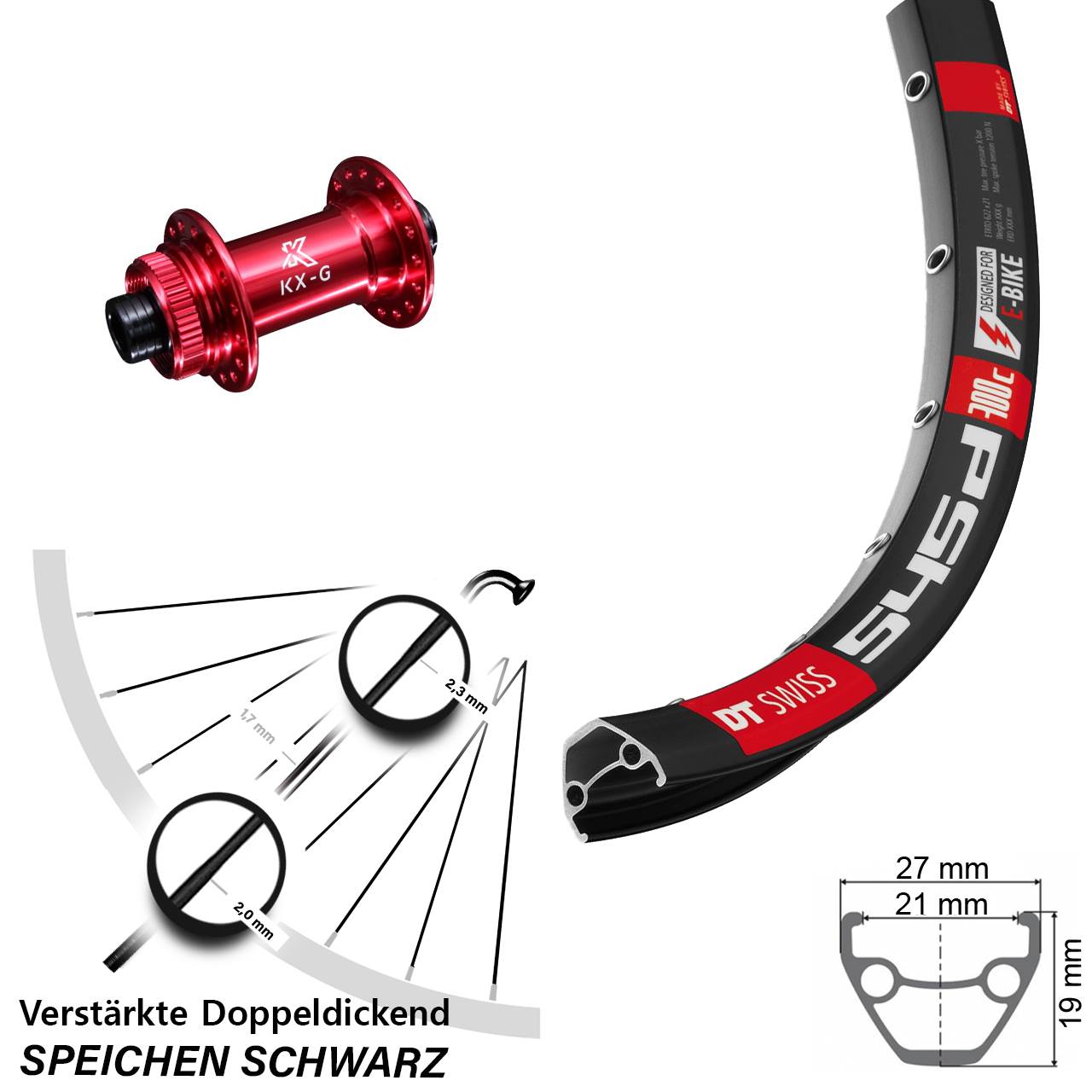 DT Swiss 545d KX-G rot 29 Zoll Vorderrad Centerlock 15x100