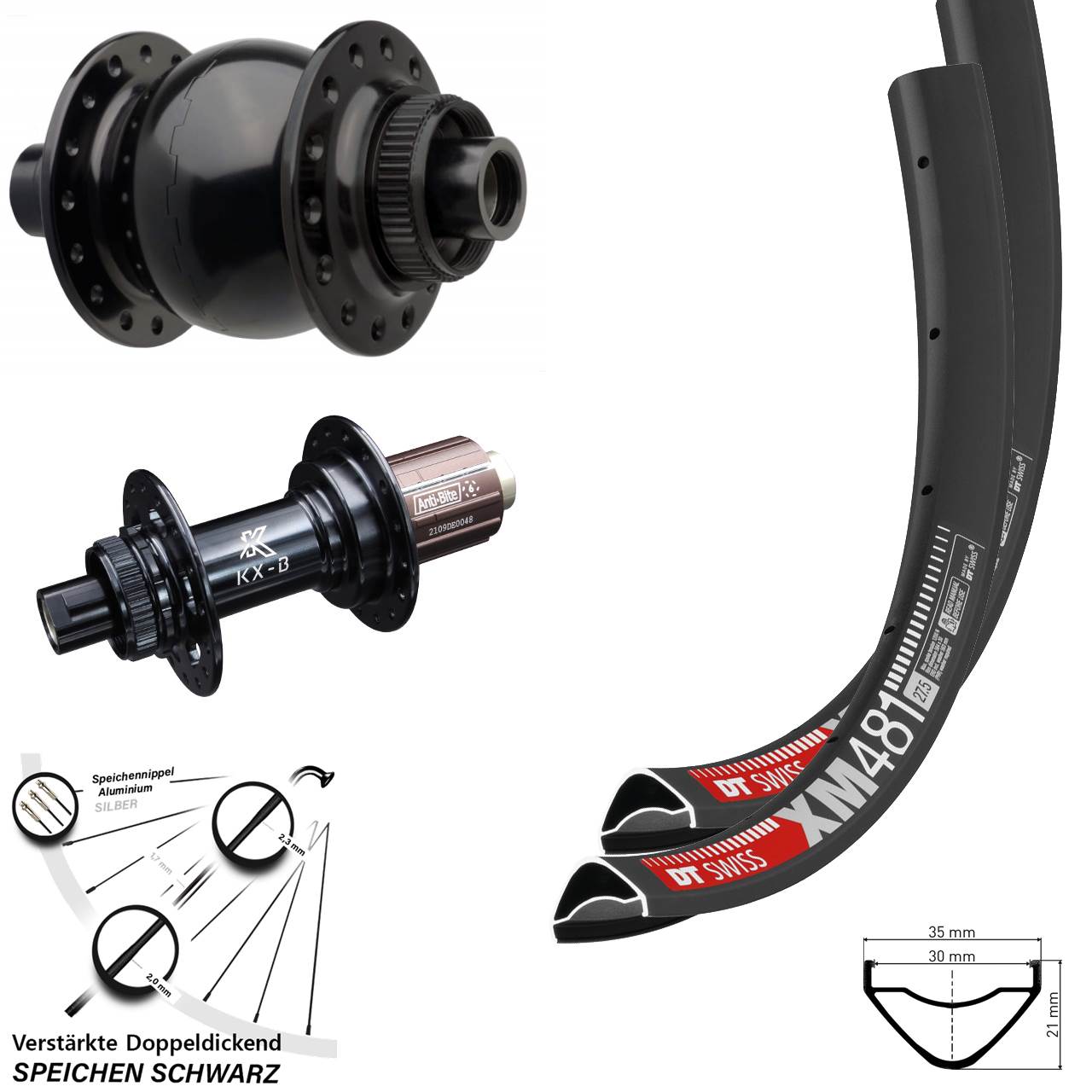 27,5 Zoll DT Swiss XM 481 KX-B SON 28 Centerlock Laufradsatz 15x110 12x148 8-12 fach