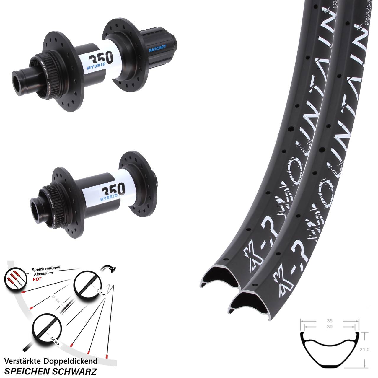 Disc Laufrad-Satz 29+ Zoll KX-R Mountain DT Swiss Hybrid 350 8-11 fach 15x110 12x148