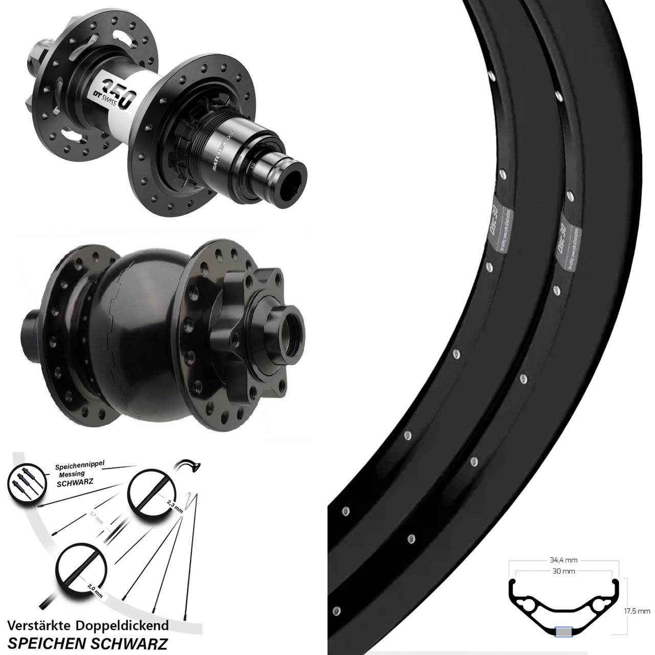 Ryde Disc 30 DT Swiss 350 DEG 72 SON 28 27,5 Zoll 6-Loch Laufradsatz Boost XD 11-12 fach
