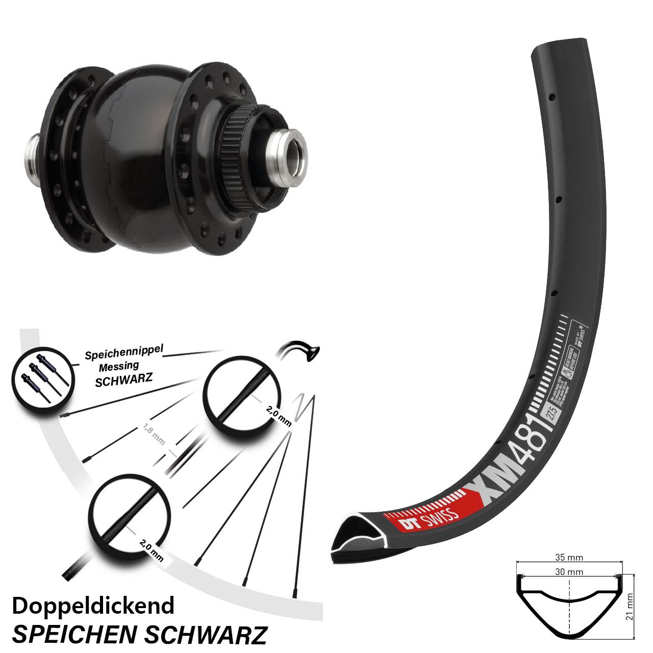SON 28 DT Swiss XM 481 27,5 Zoll Centerlock Dynamovorderrad 12x100