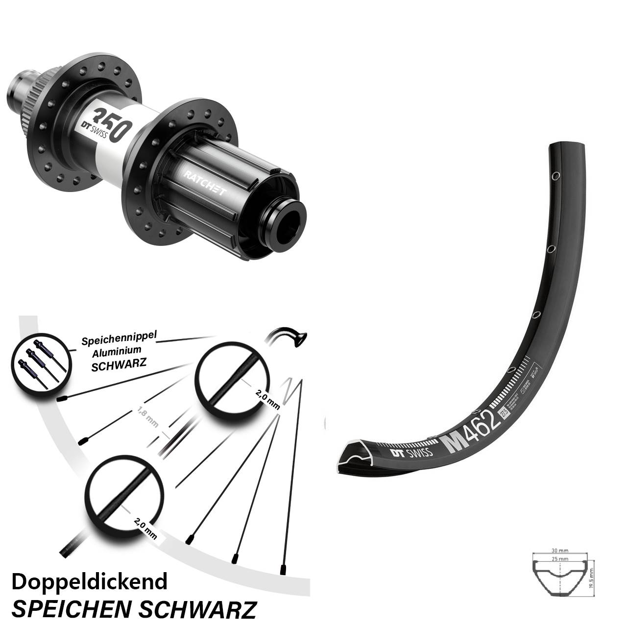 Centerlock Hinterrad 27,5 Zoll DT Swiss M462-350 8-11 fach HG 12x142