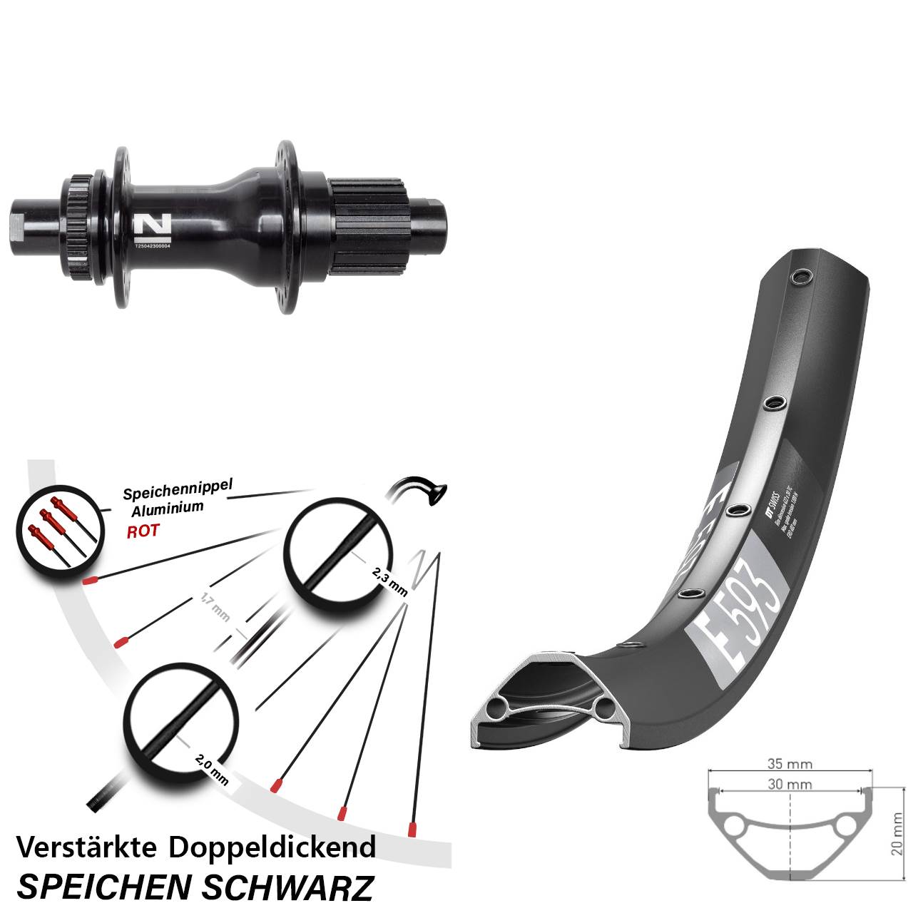 29 Zoll DT Swiss E 593 Novatec D792 Hinterrad Centerlock 12x142 Shimano Micro Spline