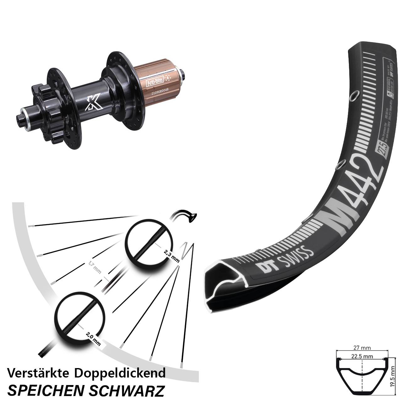 Hinterrad 6-Loch 29 Zoll DT Swiss M442 KX-M 8-12 fach QR