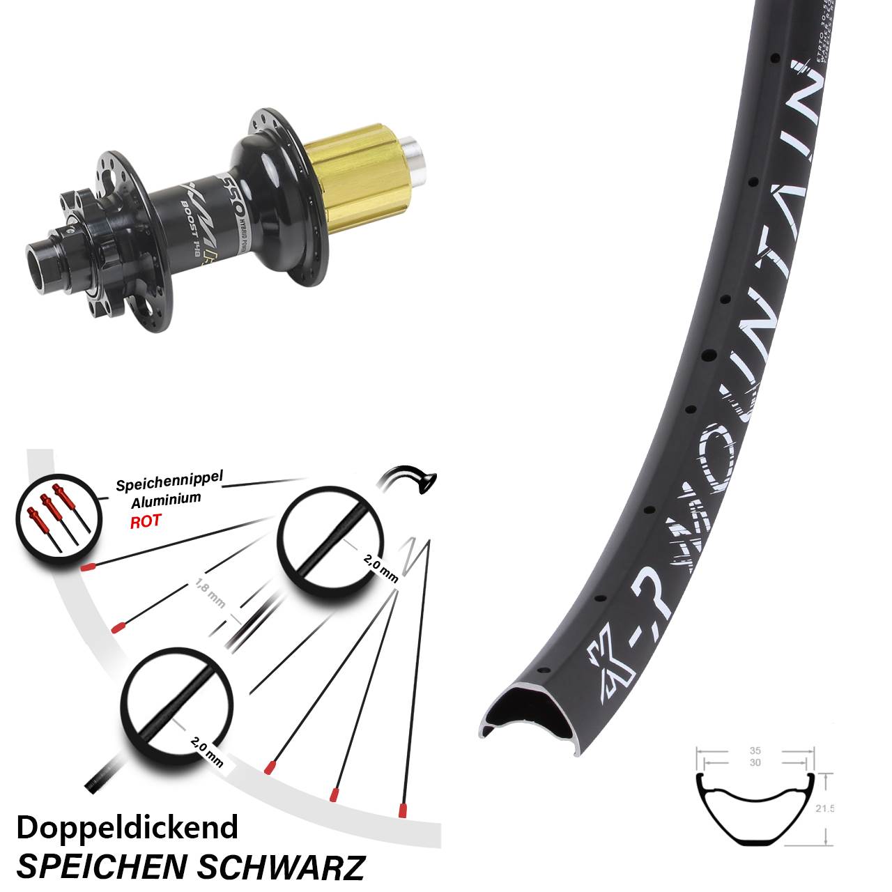 KX-R Mountain Miche XMH 550 27,5 Zoll Hinterrad 6-Loch 12x148 Boost 8-11 fach
