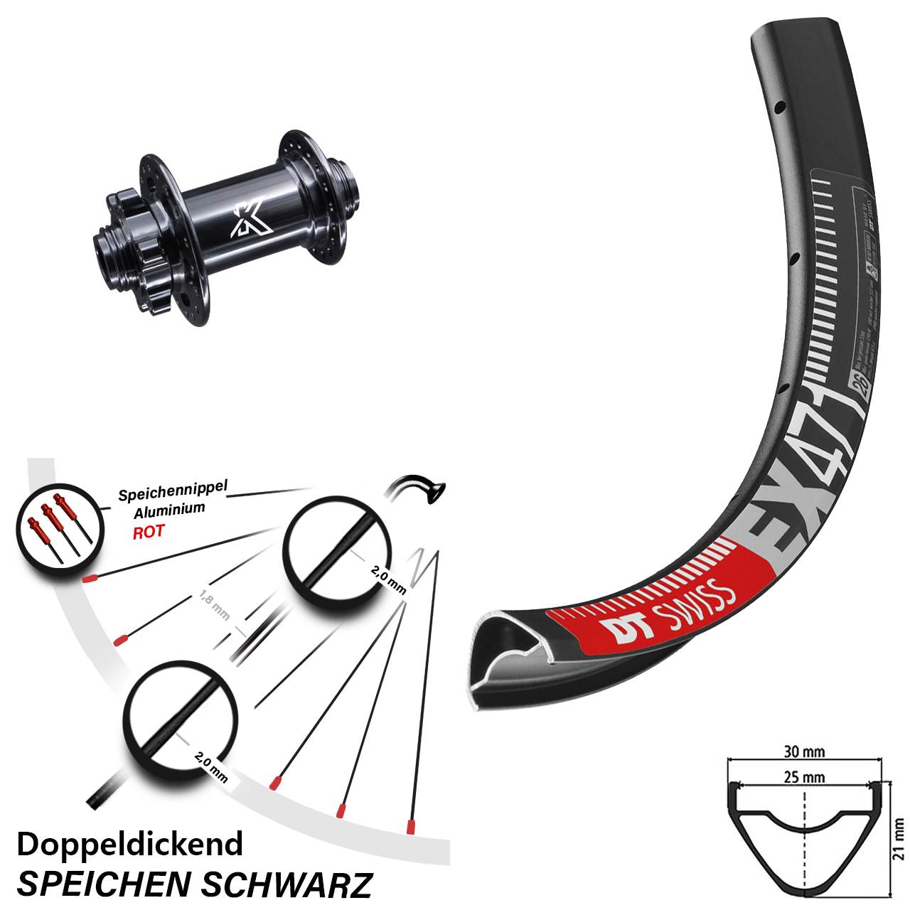 27,5 Zoll DT Swiss EX 471 KX-M Disc Laufrad 15x100