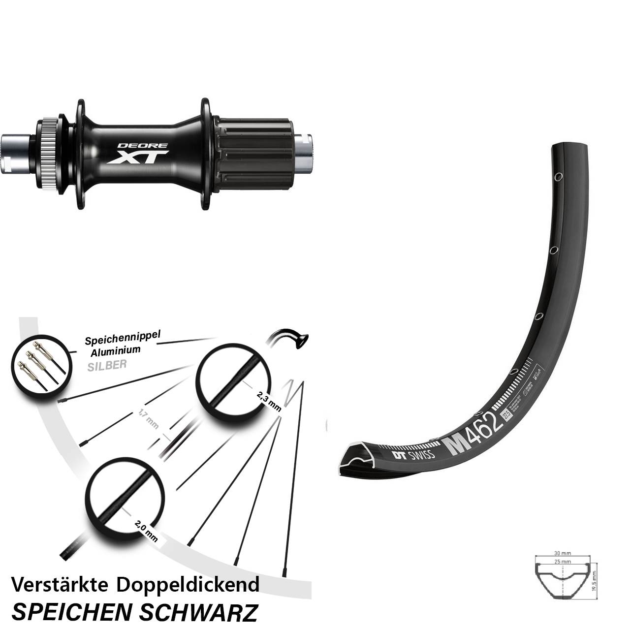 29 Zoll DT Swiss M 462 Shimano XT Hinterrad Centerlock 12x148 8-11 fach HG