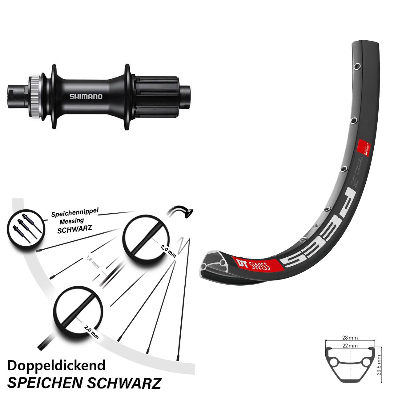 27,5 Zoll DT Swiss 533 D Shimano FH-MT400 Disc Laufrad 12x142 8-11 fach