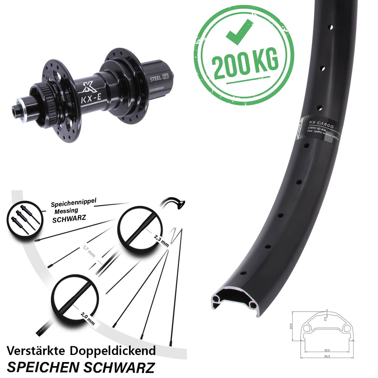 KX-E Cargo Heavy Duty 29 Zoll Disc Hinterrad für Schnellspanner Boost 8-12 fach HG