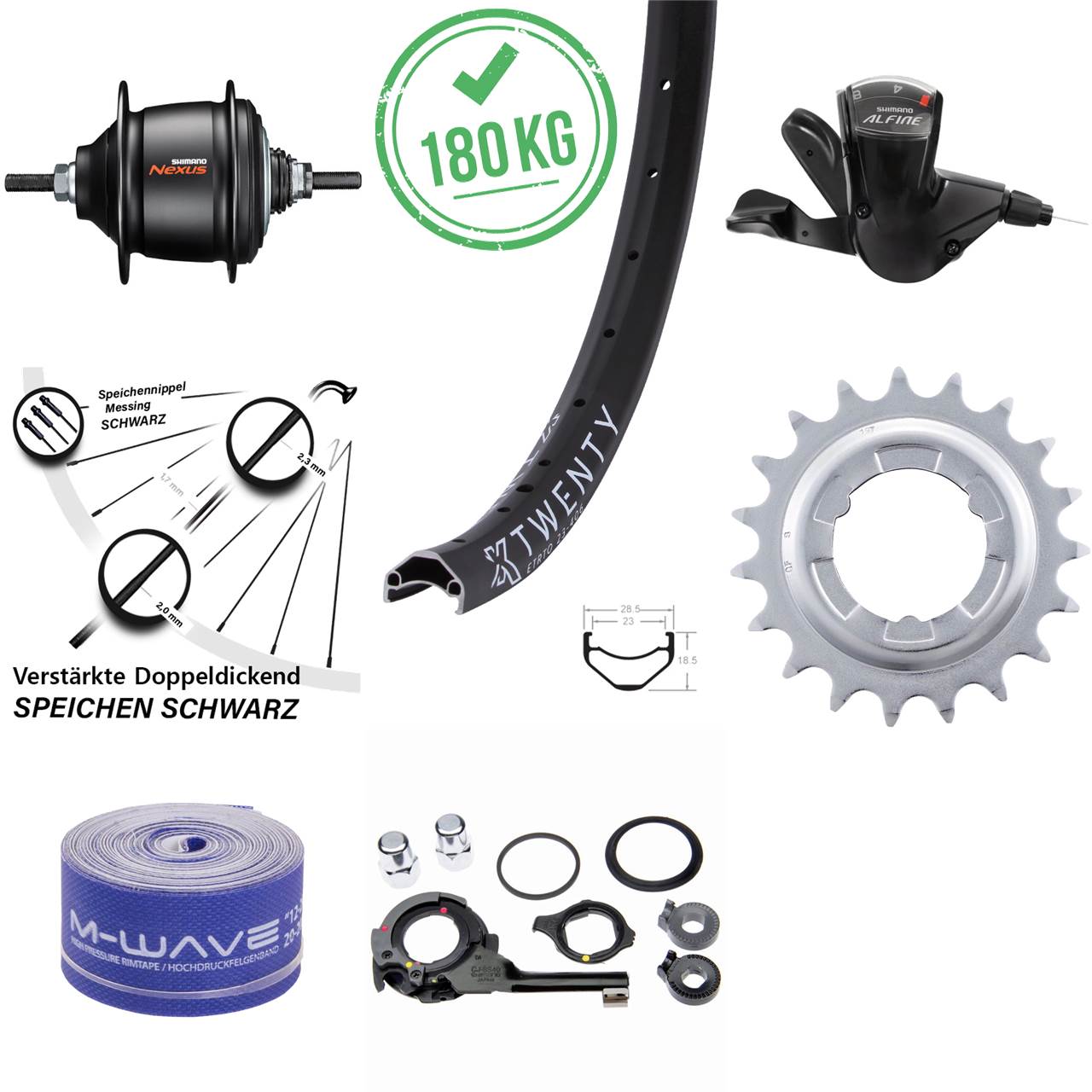 Hinterrad 20 Zoll KX Twenty Shimano Nexus 8-Gang für Rollenbremse