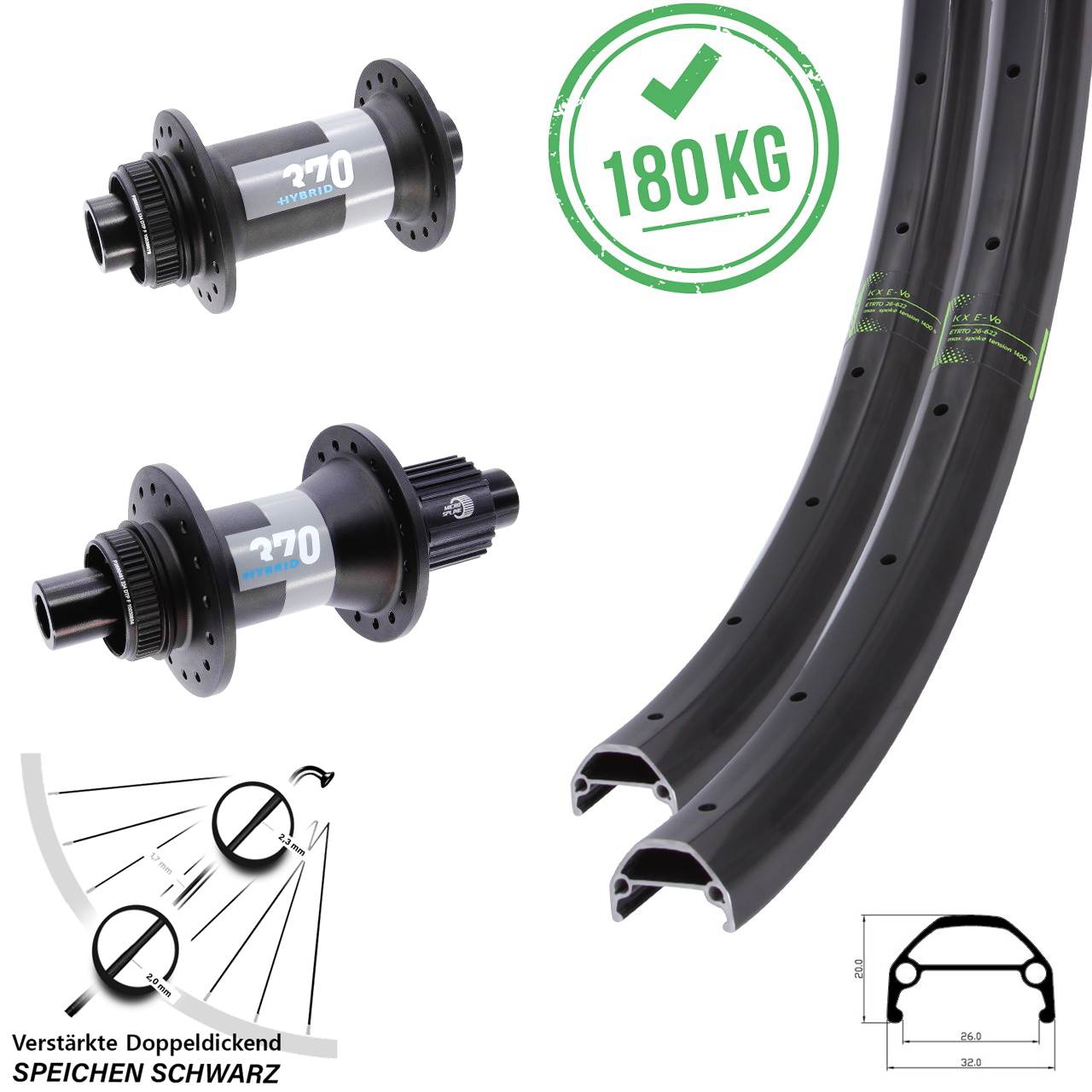 Laufradsatz Centerlock 15x110 12x148 29 Zoll KX Evo DT Swiss 370 Hybrid Micro Spline