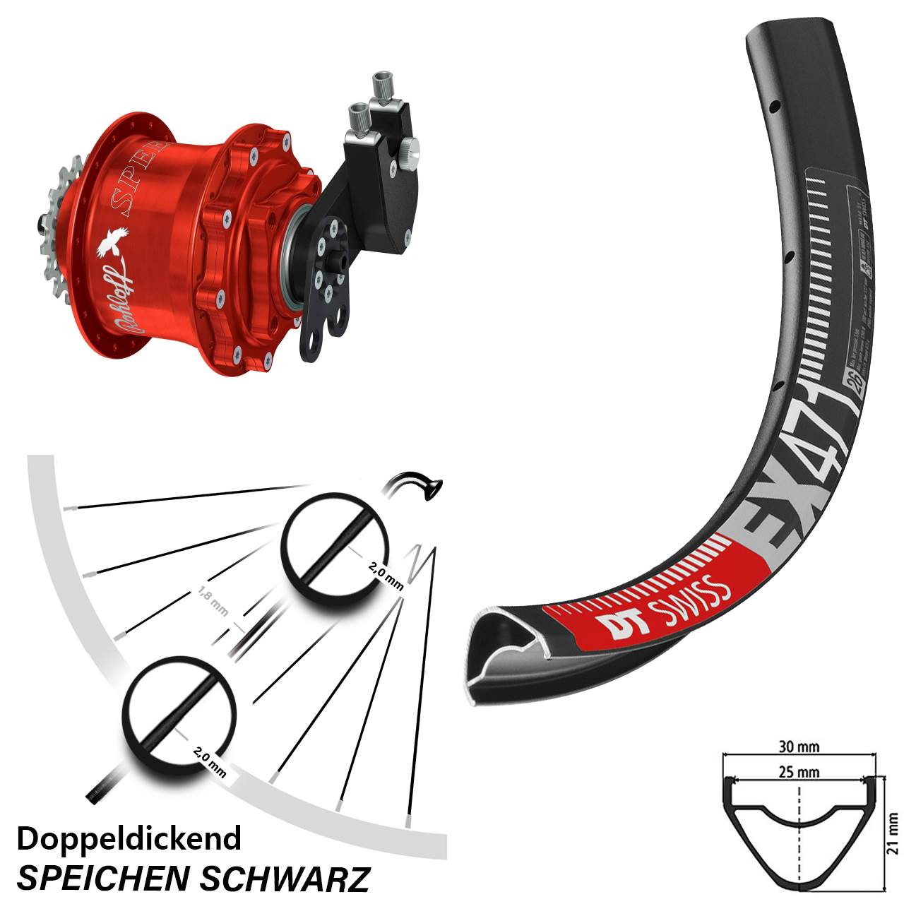 Hinterrad 27,5 Zoll DT Swiss EX 471 Disc Rohloff Speedhub 500/14 CC DB Tandem rot