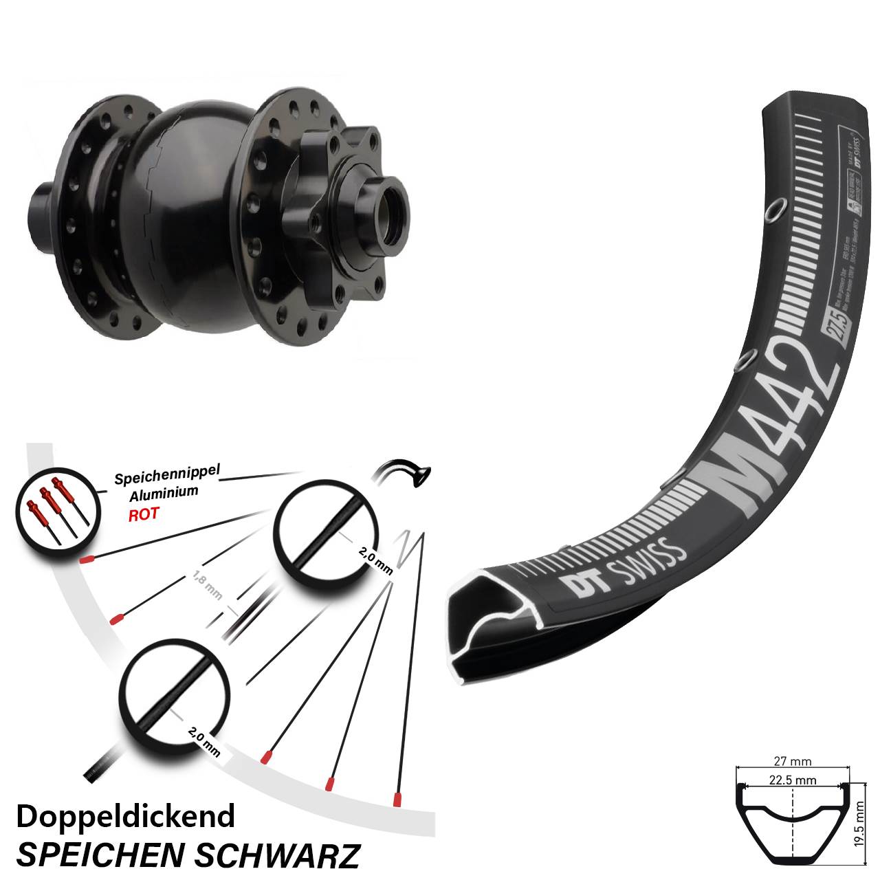 Disc Laufrad mit Nabendynamo 28-29 Zoll DT Swiss M442 SON 28 15x110 Boost