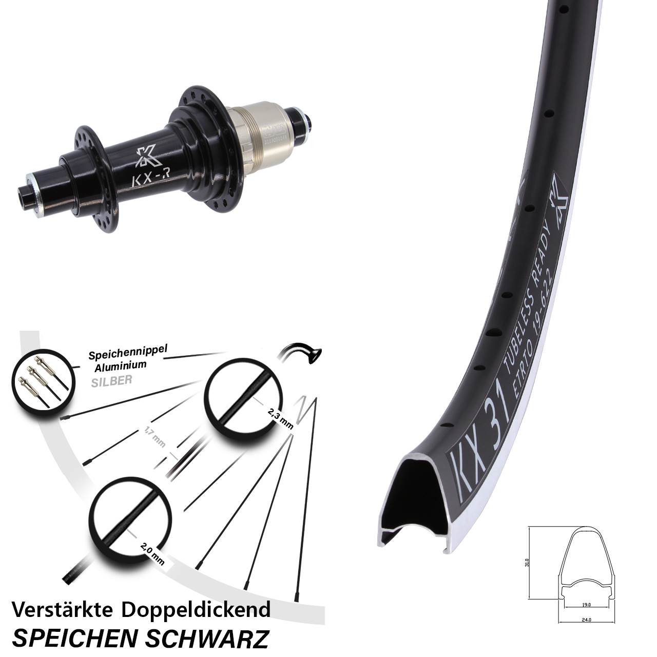 KX-R 31 28 Zoll Hinterrad für Schnellspanner XDR
