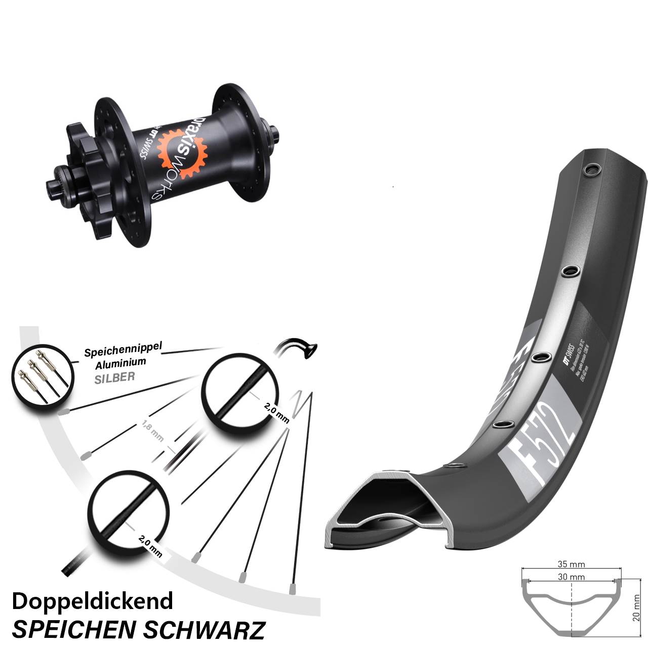 6-Loch Vorderrad 29 Zoll DT Swiss F572-350 für Schnellspanner